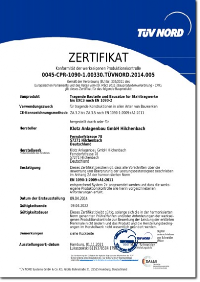 Zertifikat TÜV Nord